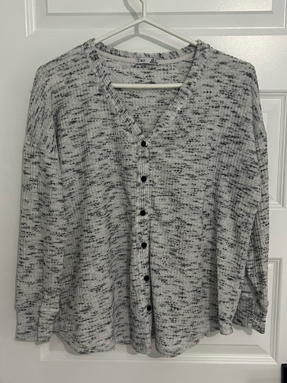 240 - Dex Marled Black-and-White Button-Front V-Neck